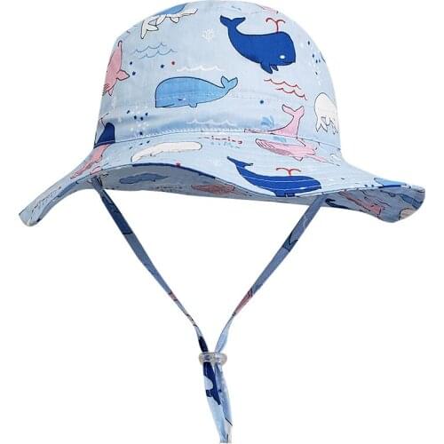 Summer Hat Boy Panama Sun Beach Bucket Hat Kids Blue Animal Wide Brim With String Holiday Outdoor Accessory Baby Toddlers