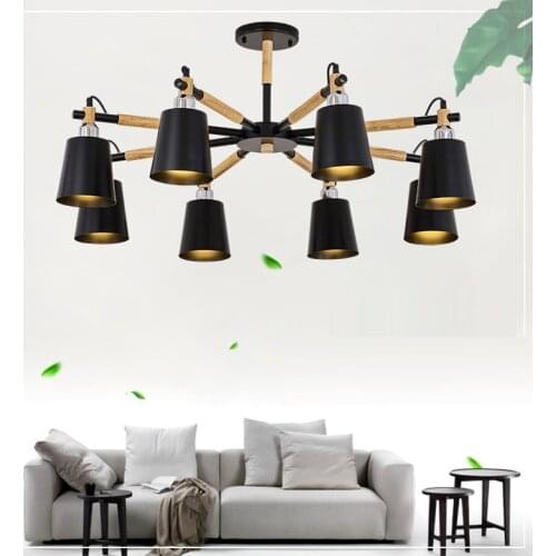 Chandelier lighting Nordic E27 With Iron Lampshade For Living Room Suspendsion Lighting Fixtures Lamparas Wooden Lustre