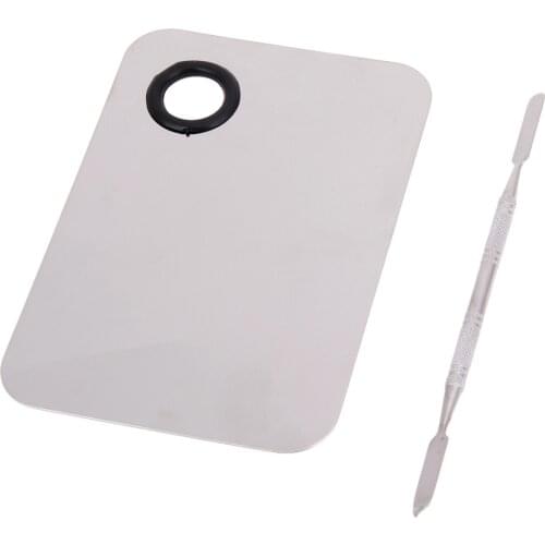 Stainless Steel Makeup Mixer Nail Art Polish Mixing Plate Foundation Eyeshadow Eye Shadow Mixer Palette with Spatula Rod
