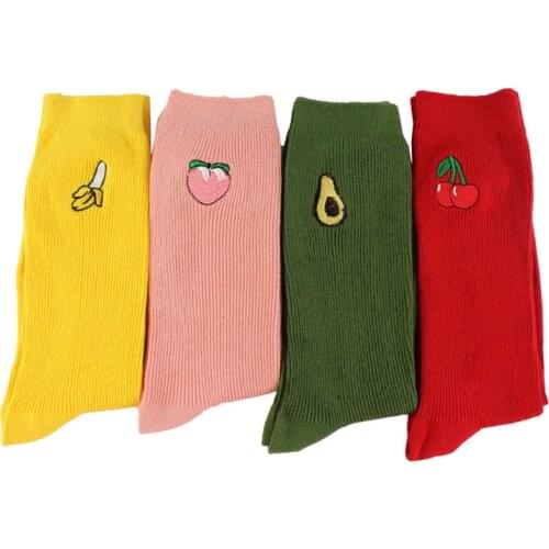 Cute Cartoon Fruit Print Avocado Banana Cherry Peach Girls Kawaii Socks meias Korean Harajuku Embroidery Pile Heap Funny Socks