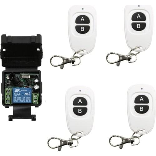 Mini Wireless RF Remote Control Light Switch 10A Relay Output Radio DC12V 1CH Channel Receiver Module + A 、B button Transmitter