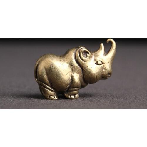 Handmade Pure Copper Cute Rhinoceros Miniatures Figurines Solid Vintage Brass Rhino Ornaments Tea Pets Desktop Decorations Craft