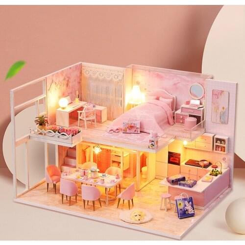 Doll House Furniture Diy Miniature 3d Wooden Miniaturas Dollhouse Model Kits Toys For Children With Led Lights Birthday Gifts