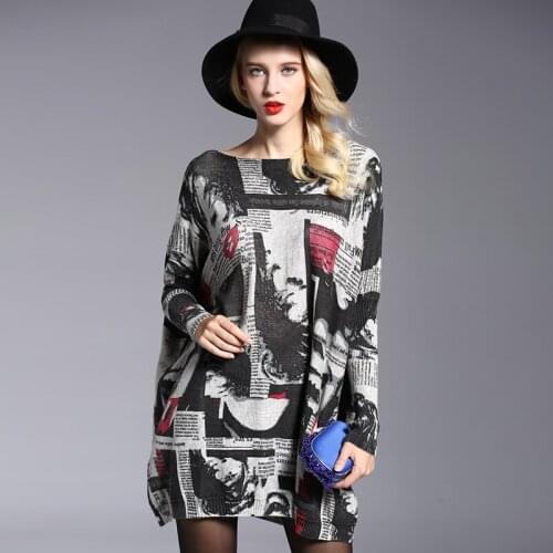 Fashion Wool Blend Loose Sweater Dresses 2019 New Womens Winter Dresses Print Striped Overisized Sweater Plus Size Pullovers