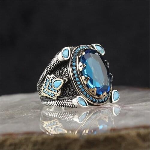 Blue Topaz Gemstone 925 Sterling 925 K Silver Men 'S Ring