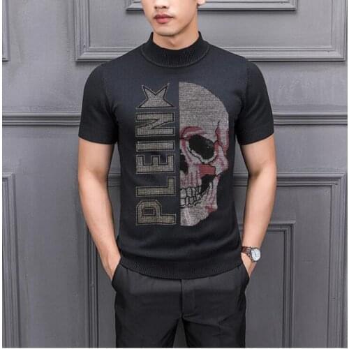 Diamond stone design Winter casual Mens Sportswear short Sleeve Skulls sweaters Men Rhinestones