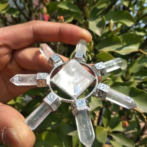 Natural white quartz crystal pyramid tip energy accumulation tower healing