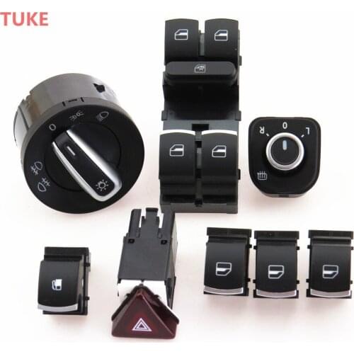 RWSYPL New 8 Pcs Chrome Combination Switch Button Knob Kit For Golf MK5 Rabbit 5ND941431A 18G 953 509 5ND 959 855 1KD 959 833 B