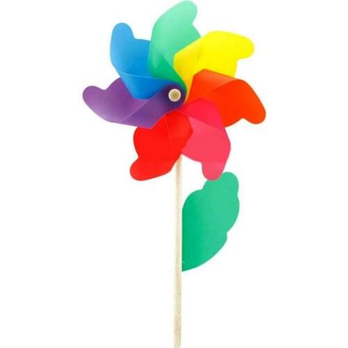 New Colorful Wind Spinner With Wooden Stake Rainbow Windmill Toy For Kids Outdoor Yard Art Garden Decorative Windmill