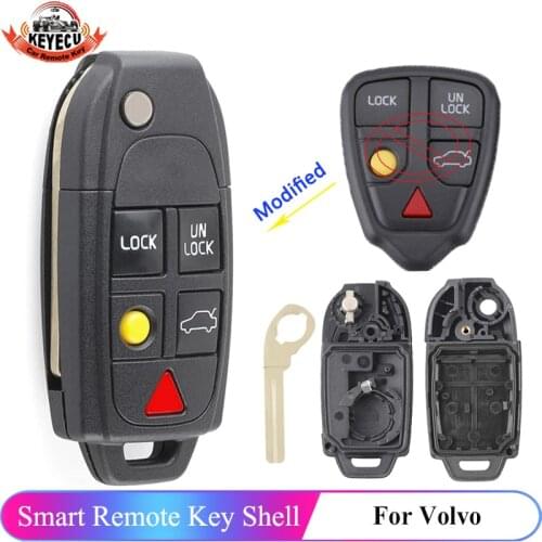 KEYECU New Uncut Flip Remote Key Shell Case Fob 5Button for VOLVO S60 S80 V70 XC70 XC90