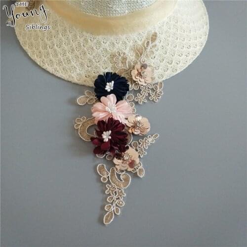 New arrive sequin 3D Flower Lace Collar Sewing Applique Lace Neckline Embroidery Fabric DIY Dress Accessories Craft supplies