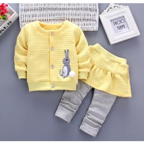 Baby Girl Clothes 2019 Korean Cartoon Rabbits Cardigan Jacket + Pants Infant Clothing Kids Bebes Jogging Suits Christmas Outfit