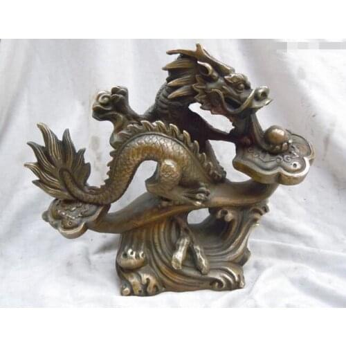 Wholesale factory 9" China brass carved beautiful as one wishes bead dragon sculpture statueDiscount