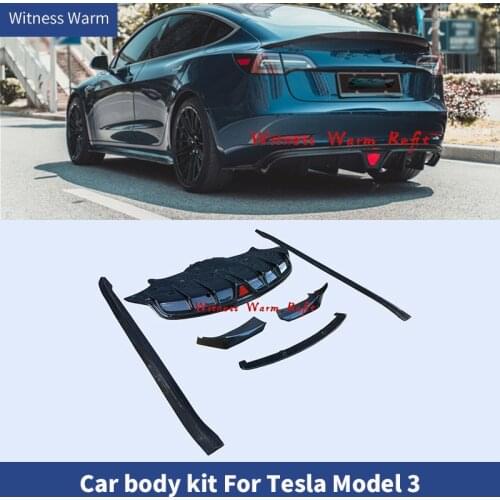 For Model 3 Carbon Fiber Front Rear Bumper Lip Diffuser Spoiler Side Skirts Car Body Kit For Tesla Model 3 2018 2019