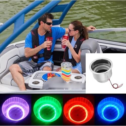 Stainless Steel Light Cup Holder with 15 LEDs Corrosion Resistant Suitable for Marine Boat Car Truck Camper