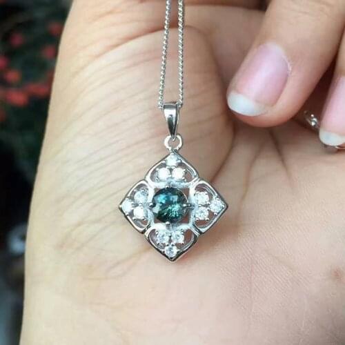 Natural blue sapphire gem pendant S925 silver Natural gemstone Pendant Necklace trendy Retro rhombus women gril party jewelry