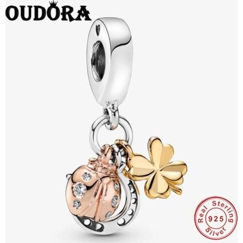 Fit Original Pandora Charms Silver 925 Bracelet Horseshoe Clover & Ladybird Dangle Charm Pendant Women Fashion Jewelry Berloque