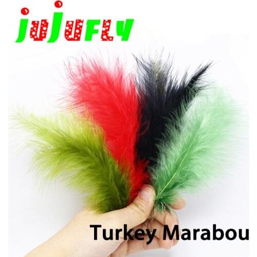 Popular 40feathers inexpensive dyed turkey marabou slim feather substitute leech streamer body&tail fly tying materials