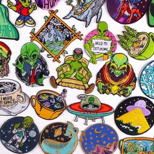Prajna Hippie Alien Patch Iron On Embroidered Patches For Clothing Thermoadhesive Patches Space Patches On Clothes Punk Badges