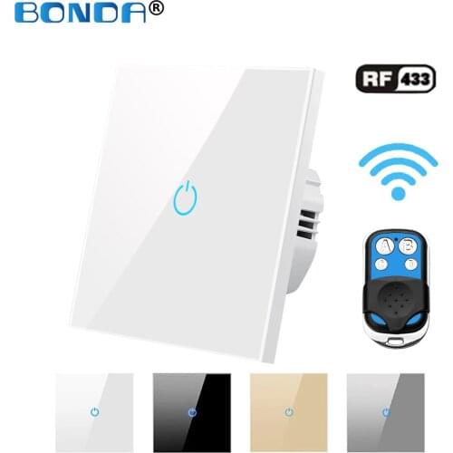 Remote Control Switch 220 V RF433 on Off Wireless Luxuray Glass Panel Light Touch Switches Smart Home Lamp Metal Controller