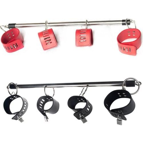 2 Colors Pu Leather+Stainless Steel Bondage Spreader Bar Open Leg Hand Wrist Ankle Cuffs Restraints for Adult Couples Fun Toys