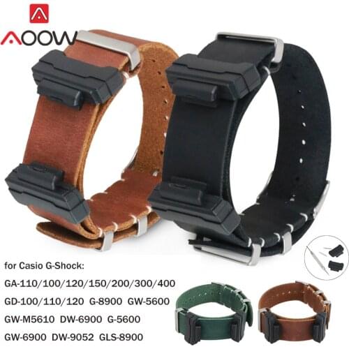Genuine Leather Nato Watchband for Casio G-Shock GA-100 GA-110 GA-120 GD-110 DW-5600 Men Bracelet Strap Band with Adapters Tools