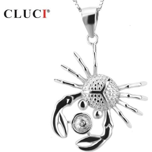 CLUCI 925 Sterling Silver Crab Shaped Pendant for Women Necklace Jewelry Silver 925 Pearl Pendant Mounting Charm Pendant SP017SB