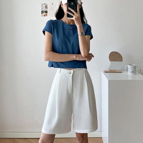 2021 New Summer Leisure Trend Thin High Waist Type A Middle Pants Green Black Blue 6 Color Optional Casual Shorts for Woman