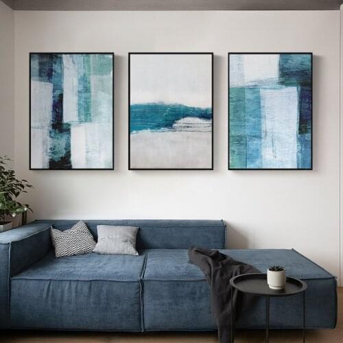 Nordic Blue White Graffiti Canvas Painting Poster Morden Minimalist Wall Art Pictures Decor for corridor Home Decoration