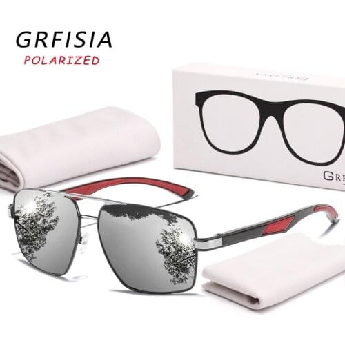 GRFISIA Fashion Square Polarized Sunglasses Men Brand Driving Travel Sun Glasses Lightweight Alloy Frame Goggles UV400 Lens C26