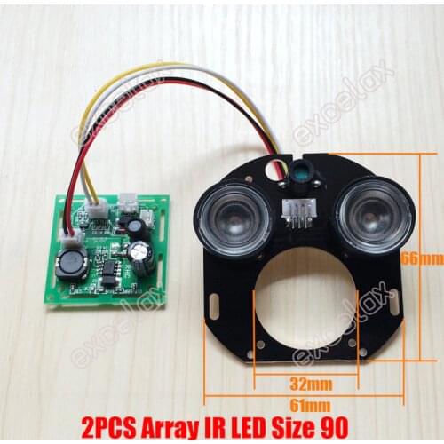 DIY 2pcs Array LED IR 20-50M 42mil PCB Board Size 90 Infrared Night Vision 850nm for CCTV Security Waterproof Bullet Camera Case