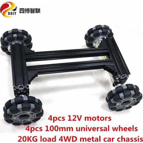 SZDOIT 20kg Load Large 4WD Metal Robot Tank Car Chassis Kit 100mm Omnidirectional Mecanum Wheel 4pcs 12V Motor DIY For Arduino