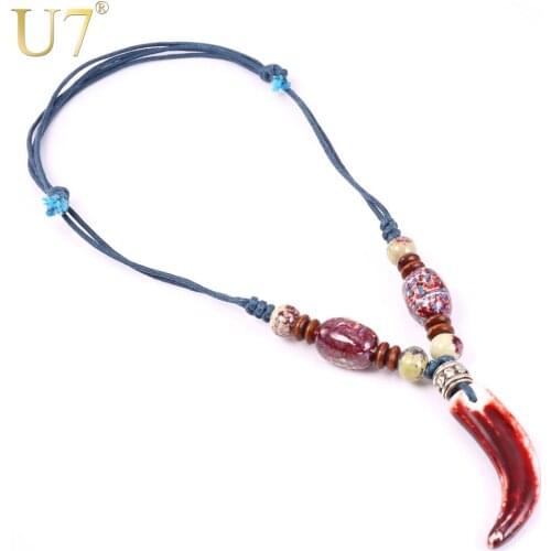 U7 Porcelain Ceramic Necklace Women Fashion Jewelry Wholesale Gypsy Long Maxi Bohemian Necklace Pendant Adjustable N523