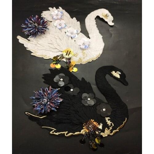 High grade designer sequins patches for clothing diy swan tessel beaded parches bordados para ropa sewing on applique parche