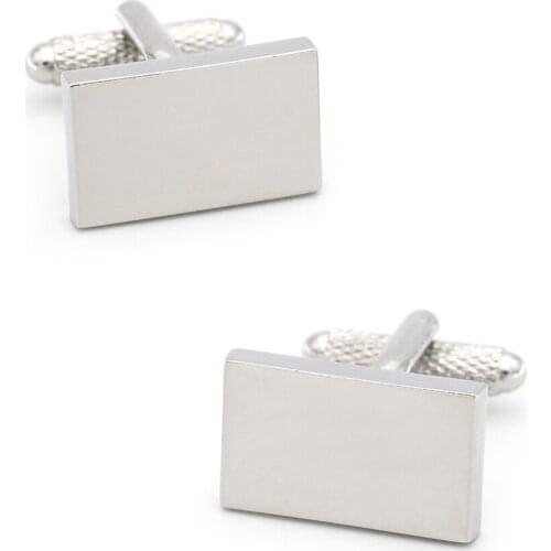 Free Shipping Mens Cufflinks Blank Rectangle Design Silver Color Quality Copper Cuff Links Wholesale&retail