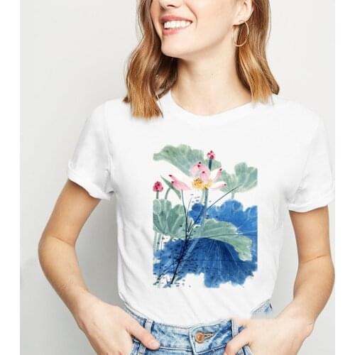 Cartoon Women T Shirt Lotus Printed Tshirt Ladies Short Sleeve Tee Shirt Women Female Tops Clothes Camisetas Mujer y2k shirt