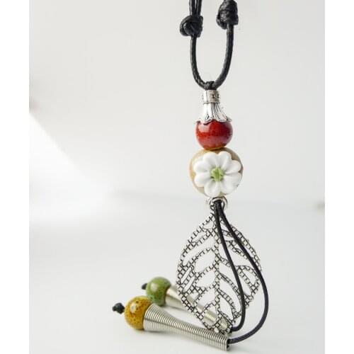 Ceramic Flower pendant Necklaces Jingdezhen Ceramic Jewelry Long Rope Handmade DIY fashion Necklace for women #EY115
