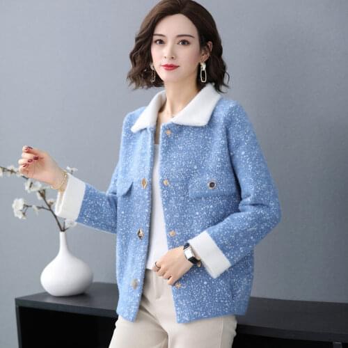 Women Spring Jacket Coats Autumn Imitation Mink Sweater Women New Elegant Female Knitted Cardigan Coat Office Ladies Tops f2771