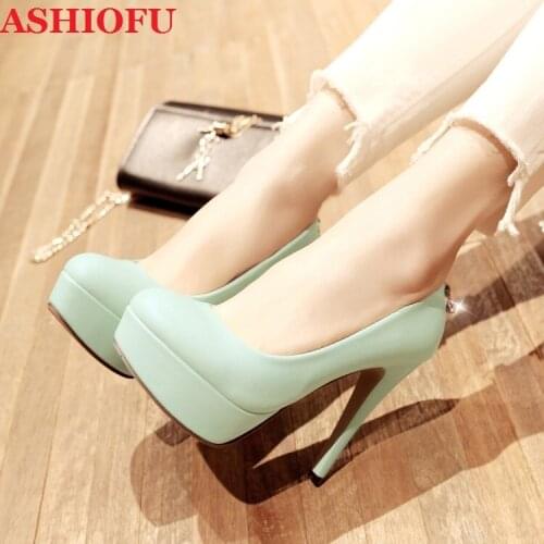 ASHIOFU New Hot Handmade Womens 12cm High Heels Pumps Party Prom Office Slip-on Platform Shoes Evening Club Fashion Court Shoes