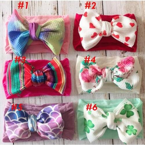 8 Colors Bulk Large Floral Bow Nylon Baby Headband Baby Head Wrap Baby turban Newborn Headband EMMA BOW Headbands