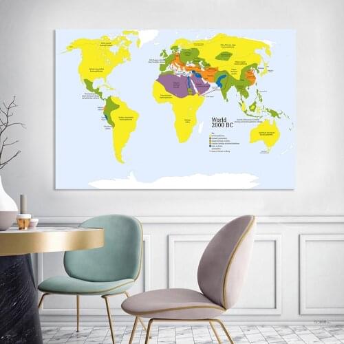 225*150cm The World Primitive Tribe Map In 2000 BC Non-woven Canvas Painting Detailed Large Poster Home Decor School Supplies