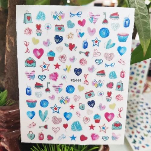 3D Stickers for Nails Sweet Love Heart Flowers Star Design Nails Art Decoration Manicure Stickers Sliders Nail Foil Accessories