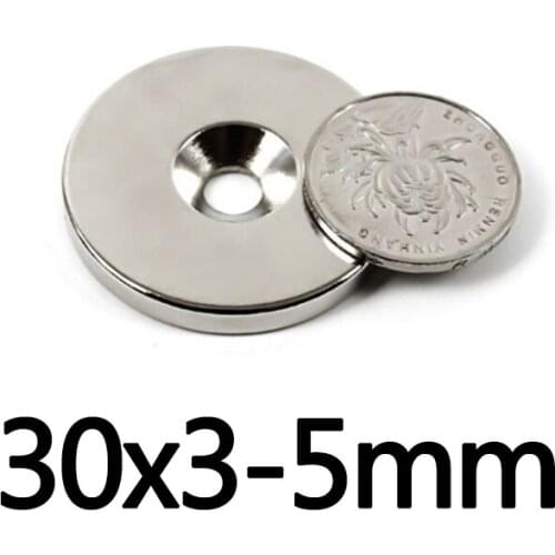 5/10/20PCS 30x3-5mm NdFeB Strong Rare Earth Neodymium Magnets N35 30*3mm Hole 5mm Countersunk Powerful Magnetic Magnet 30*3-5mm