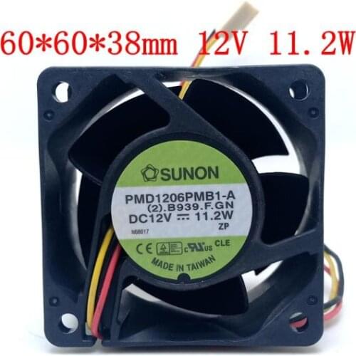 6038 12V pmd1206pmb1-a 6cm three wire large air volume fan double ball server cooling fan