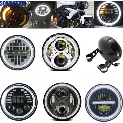 7 Inch 60W DOT SAE E9 Motorcycle Headlamp with angle eye Led Headlight 7inch housing bucket trim ring