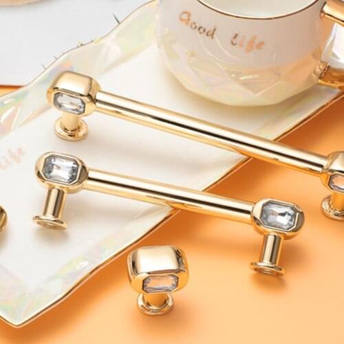 96 128mm modern fashion luxury Transparent crystal wine cabinet book cabinet handle gold kitchen cabinet drawer tv cabinet knob