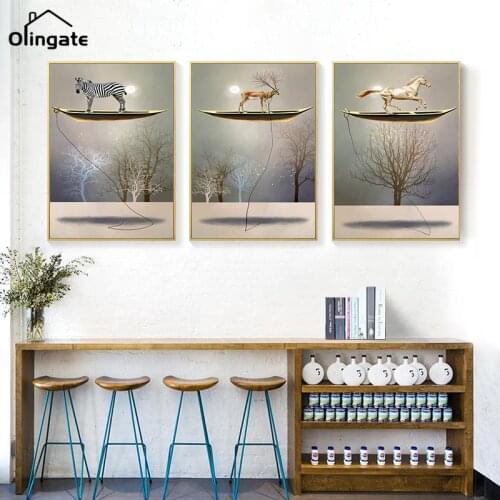 Abstract Animal Tree Canvas Painting Nordic Wall Art Posters and Prints Picture Gallery for Living Room Interior Home Decor