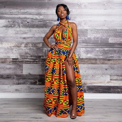 Ankara Africa Maxi Dress Women Dashiki Print Split Dress African Clothes Womens Party African Dresses For Female Robe Africaine