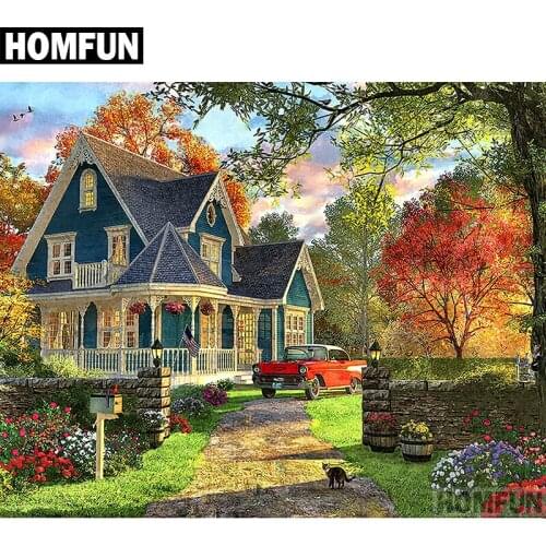 HOMFUN Full Square/Round Drill 5D DIY Diamond Painting "forest villa car" 3D Embroidery Cross Stitch 5D Decor Gift A00516