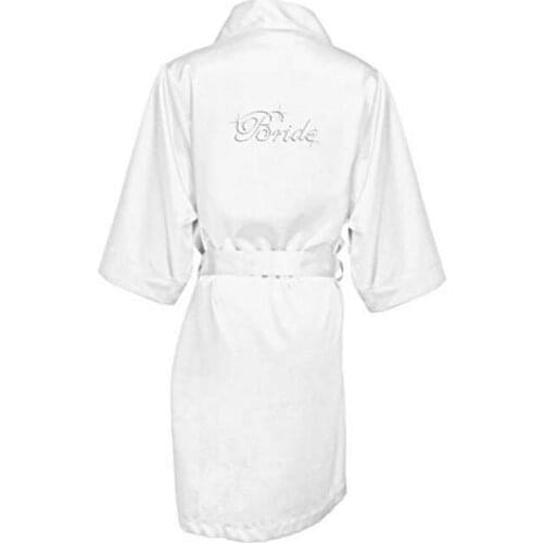 Satin Faux Silk Wedding Bride Bridesmaid Robes,White Bridal Dressing Gown/ Kimono Bathrobes,"BRIDE""BRIDE MAID" Graphic on Bac